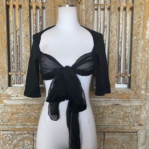 HOSS INTROPIA CROPPED CROP TOP TIE FRONT LARGE BLACK NEW